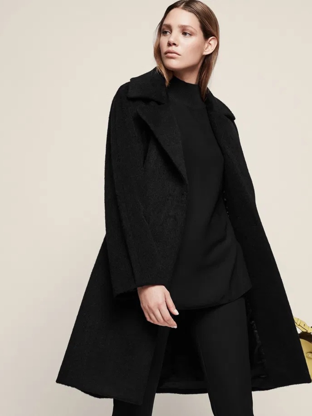 Reiss Black Wool Cabe Cable Coat